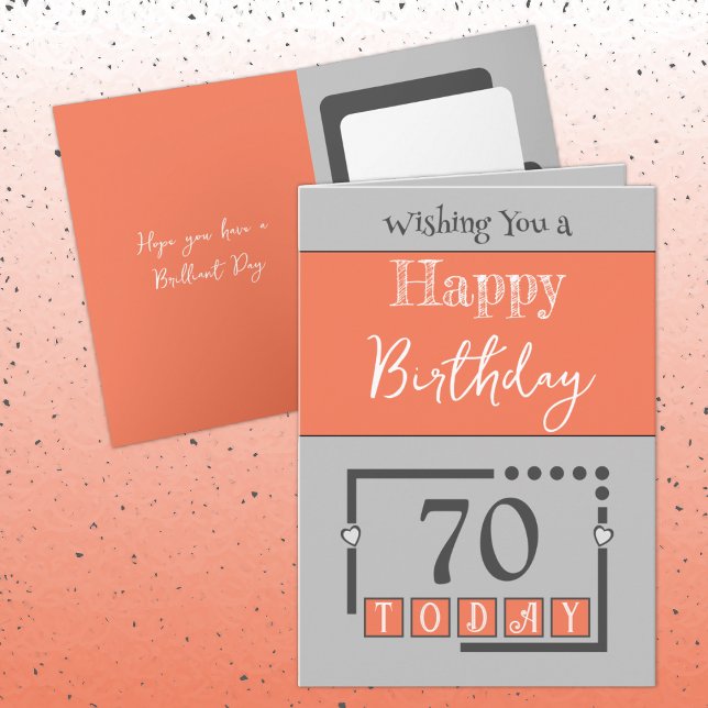 Happy birthday 70 today coral grey card (Creator Uploaded)