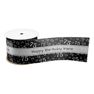 Happy Birthday 75 Number Pattern Black/White Satin Ribbon
