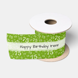 Happy Birthday 75 Number Pattern Green/White Satin Ribbon