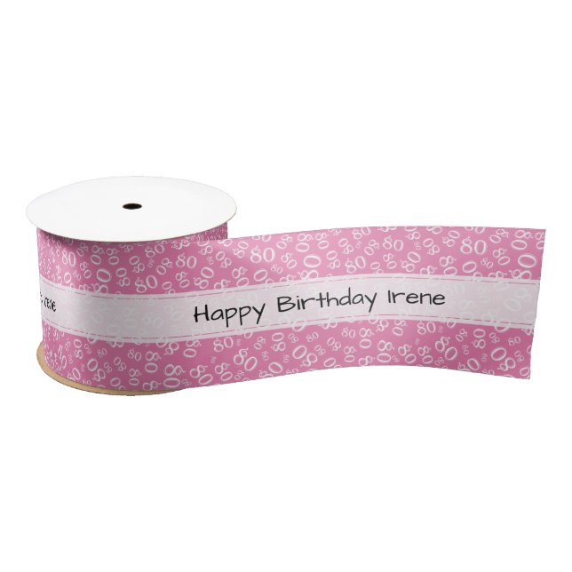 "Happy Birthday" 80 Number Pattern Pink and White Satin Ribbon (Spool)