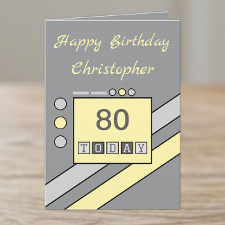 Happy birthday 80 today add name grey yellow card