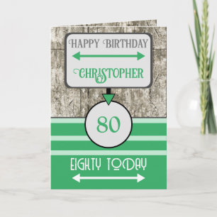 Happy birthday 80 today name green grey card