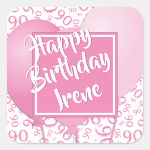 Happy Birthday - 90 Pink/White Number Pattern Square Sticker