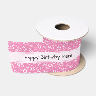 Happy Birthday 95 Number Pattern Pink/White Satin Ribbon