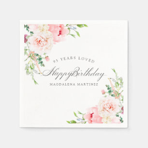Happy Birthday 95th Pink Floral Custom Cocktail Napkin