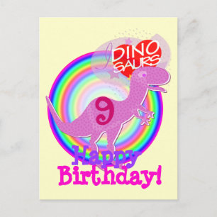 Happy Birthday 9 Years Purple T-Rex Dino Postcard