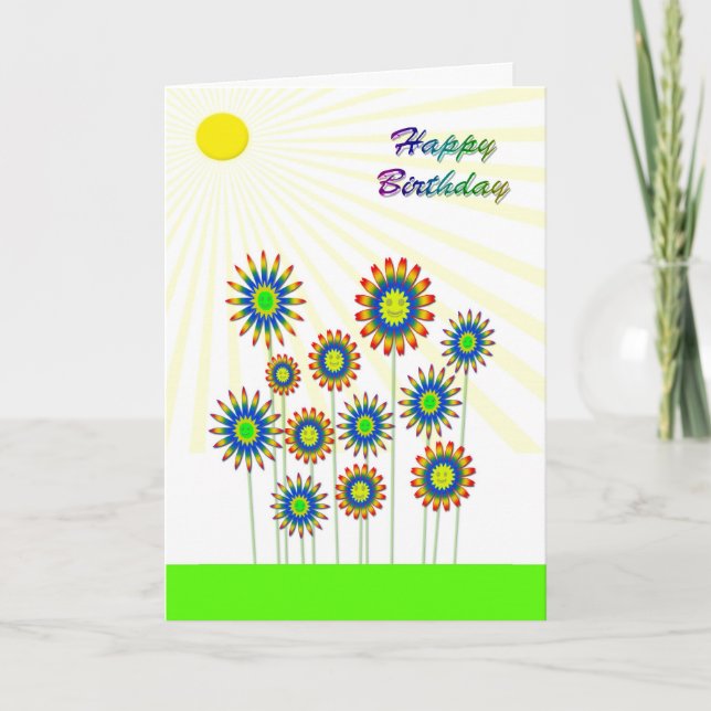 Happy Birthday, a happy flowers card (Front)