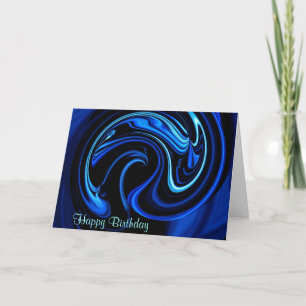 Happy Birthday Abstract Blue Peacock Card