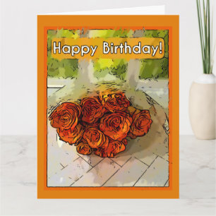 Happy Birthday! Abstract Orange and Yellow Roses  Card