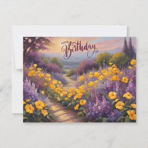 Happy Birthday Abstract Summer Flowers  Postcard