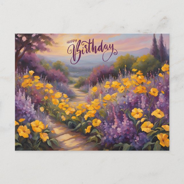 Happy Birthday Abstract Summer Flowers  Postcard (Front)