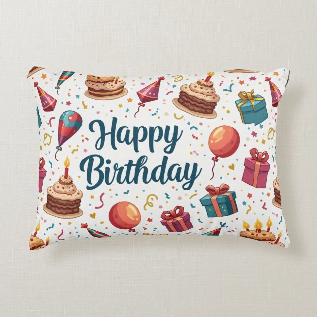 Happy Birthday Accent Pillow with Balloons (Front)