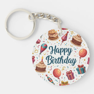 Happy Birthday Acrylic Keychain with Balloons and