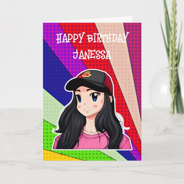 Happy Birthday (Add Name) Anime Girl Card (Front)
