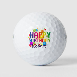 Happy Birthday Add Name Gift 3 Golf Balls