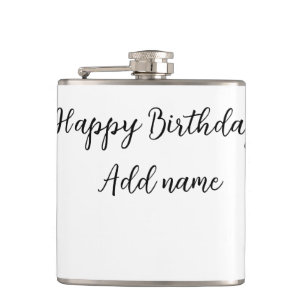 Happy birthday add name title simple minimal hip flask