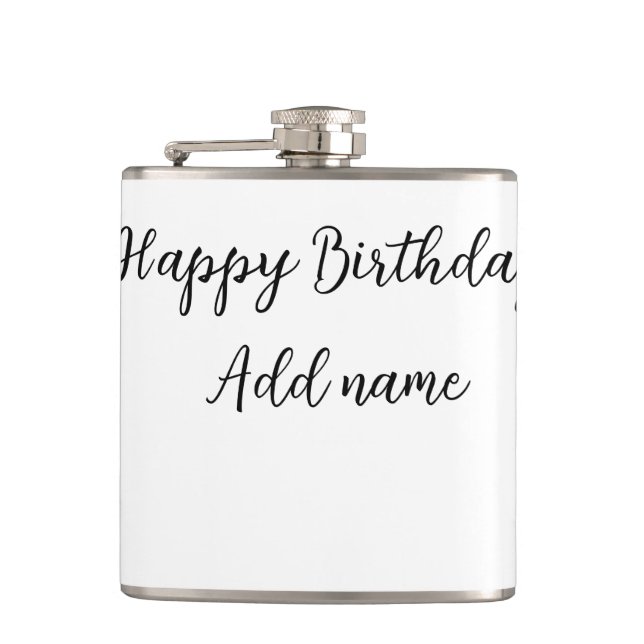 Happy birthday add name title simple minimal  hip flask (Front)