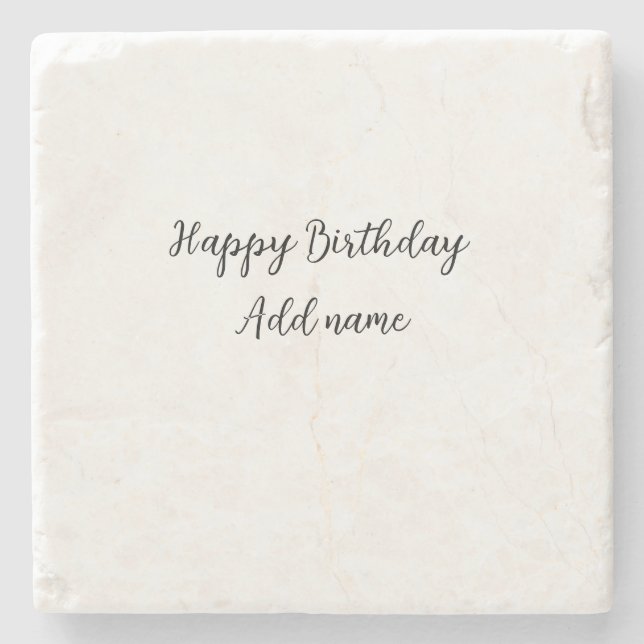 Happy birthday add name title simple minimal  stone coaster (Front)