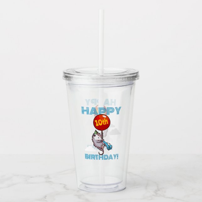 Happy Birthday! Add The Age Opossum & Red Balloon Acrylic Tumbler (Front)