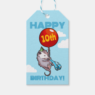 Happy Birthday! Add The Age Opossum & Red Balloon Gift Tags
