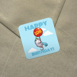 Happy Birthday! Add The Age Opossum & Red Balloon Square Sticker