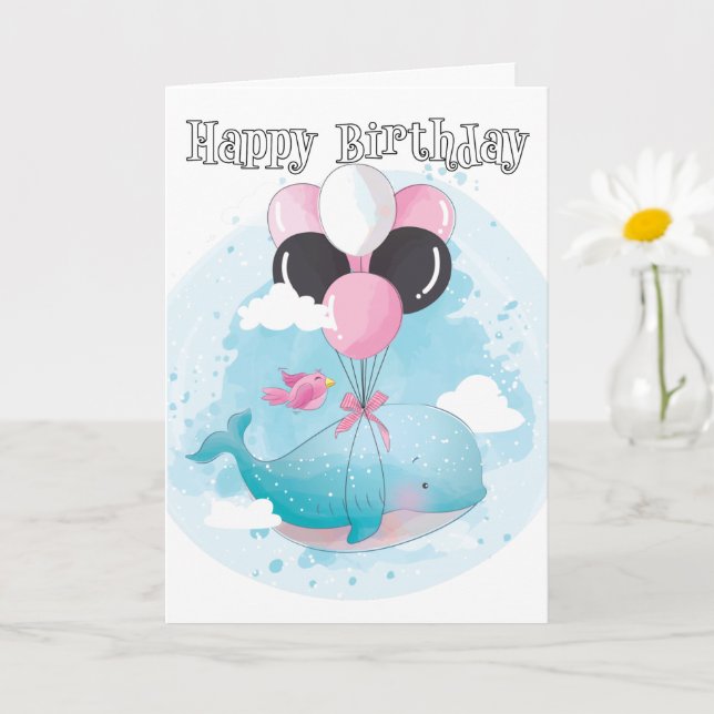 Happy Birthday | Adorable Flying Whale Card (Small Plant)