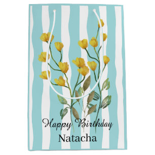 Happy birthday Adorable sweet blue stripes floral Medium Gift Bag