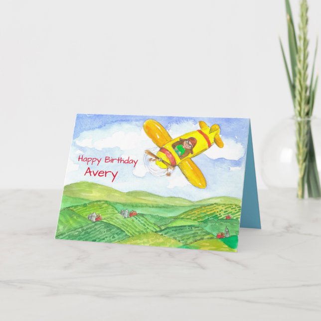 Happy Birthday Aeroplane Custom Name Card (Front)