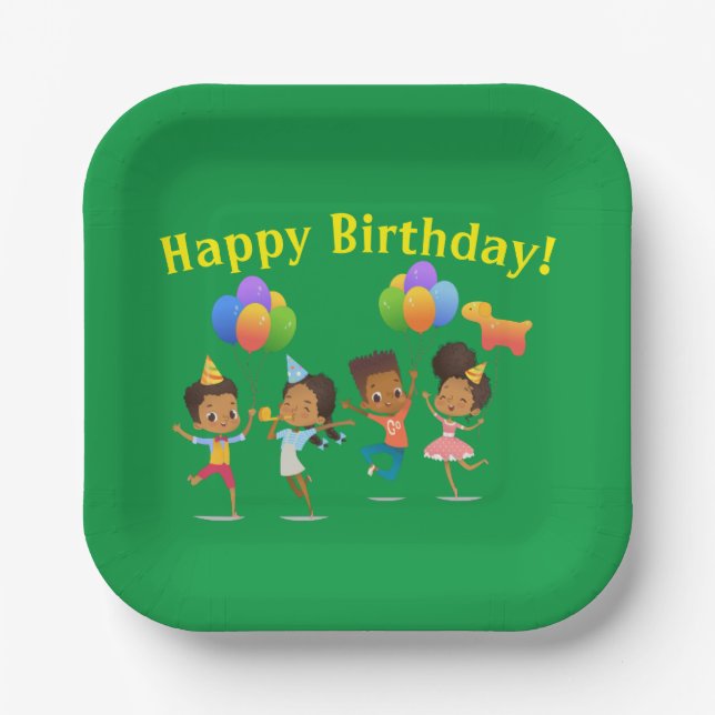 Happy Birthday (African-American) Party Paper Plate (Front)