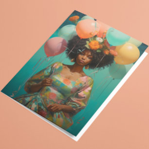Happy Birthday African American Women Balloons Card