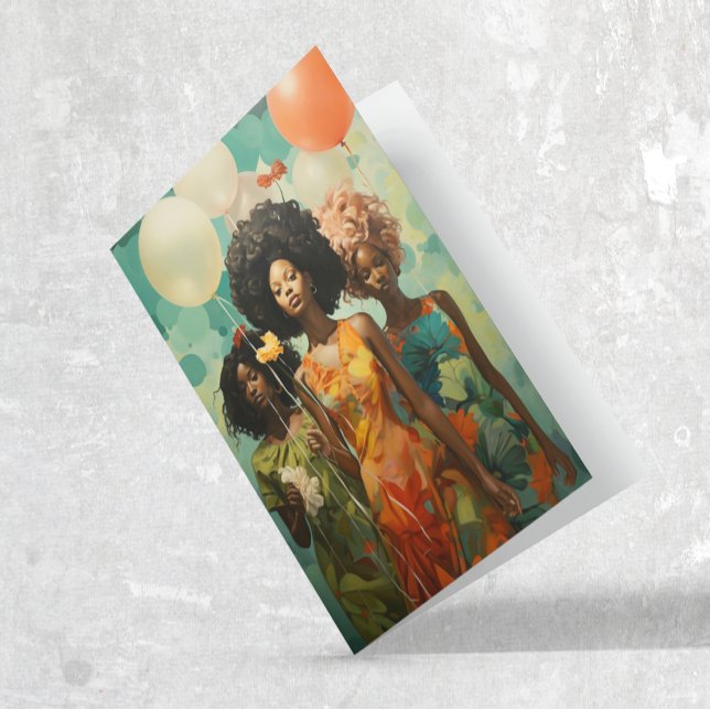 Happy Birthday African American Women Balloons Card (Creator Uploaded)