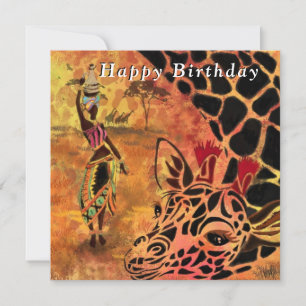 Happy Birthday - African Girl and Giraffe  Friends