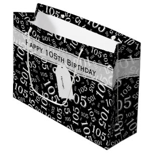 Happy Birthday Age 105 Number Pattern Black/White Large Gift Bag