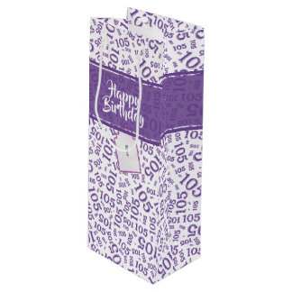 Happy Birthday Age 105 Number Pattern Purple/White Wine Gift Bag