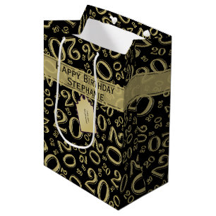 Happy Birthday Age 20 Number Pattern Black/Gold Medium Gift Bag