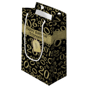 Happy Birthday Age 20 Number Pattern Black/Gold Small Gift Bag