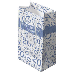 Happy Birthday Age 20 Number Pattern Blue/White Small Gift Bag