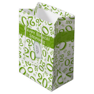 Happy Birthday Age 20 Number Pattern Green/White Medium Gift Bag