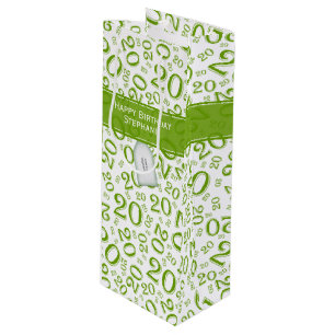 Happy Birthday Age 20 Number Pattern Green/White Wine Gift Bag
