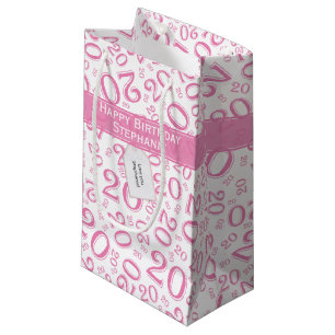 Happy Birthday Age 20 Number Pattern Pink/White Small Gift Bag