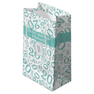 Happy Birthday Age 20 Number Pattern Teal/White Small Gift Bag