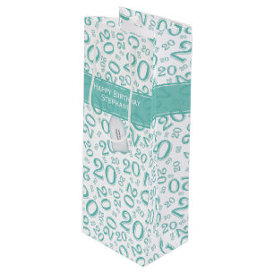 Happy Birthday Age 20 Number Pattern Teal/White Wine Gift Bag