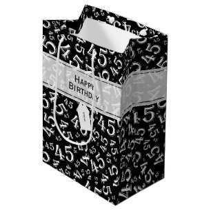 Happy Birthday Age 45 Number Pattern Black/White Medium Gift Bag