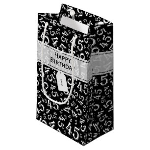 Happy Birthday Age 45 Number Pattern Black/White Small Gift Bag