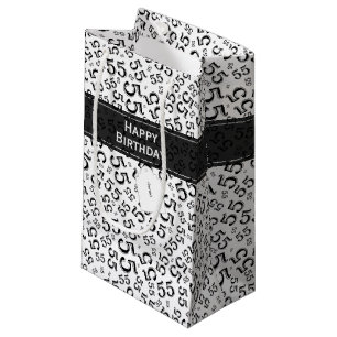 Happy Birthday Age 55 Number Pattern Black/White Small Gift Bag