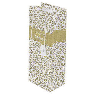 Happy Birthday Age 55 Number Pattern Gold/White Wine Gift Bag