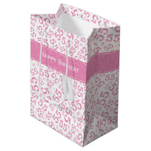 Happy Birthday Age 55 Number Pattern Pink/White Medium Gift Bag