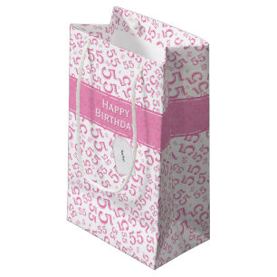 Happy Birthday Age 55 Number Pattern Pink/White Small Gift Bag