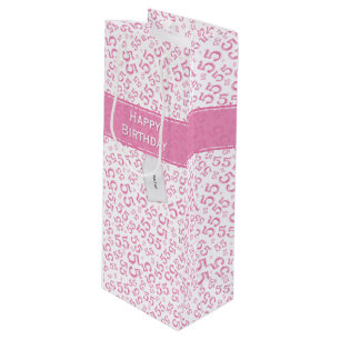 Happy Birthday Age 55 Number Pattern Pink/White Wine Gift Bag
