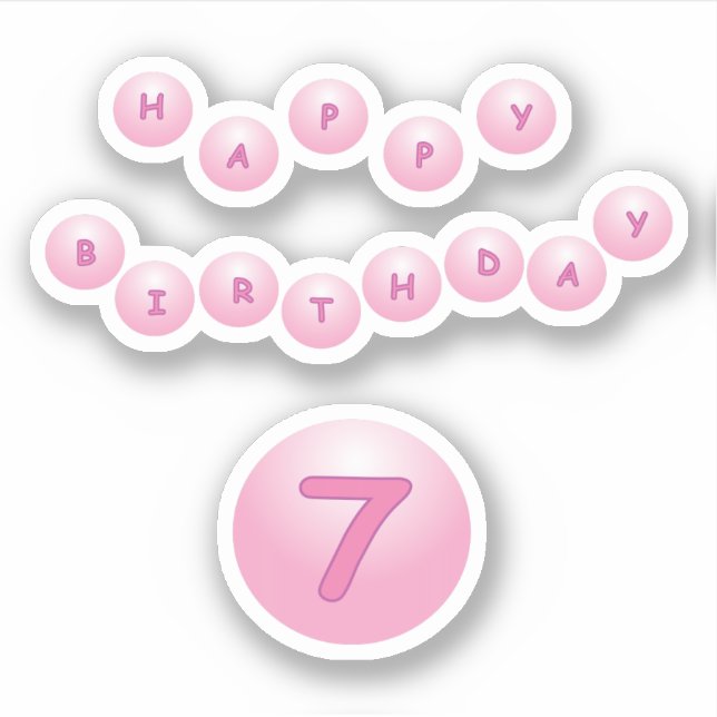 Happy Birthday Age 7 Pink Bouncy Balls Sticker (Front)